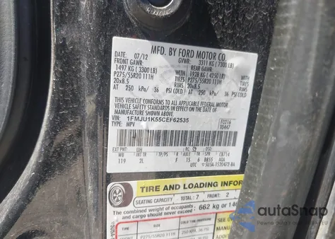 2012 Ford Expedition Limited from USA, damaged, VIN 1FMJU1K55CEF62535